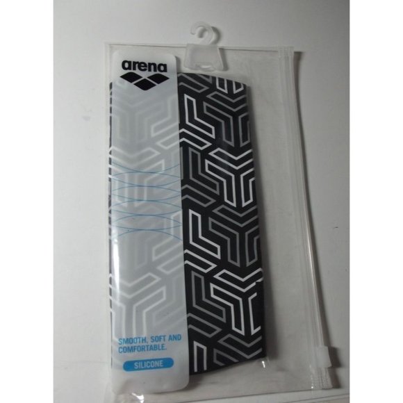 Swim Cap Adult Fit ARENA Silicone Print Black Gray White swimming mens women - Picture 2 of 3